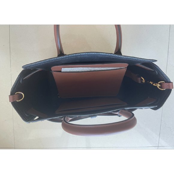 BURBERRY E Canvas Monogram Stripe Small Belt Tote Brown Handbag Bag 8019351 New - Picture 9 of 11